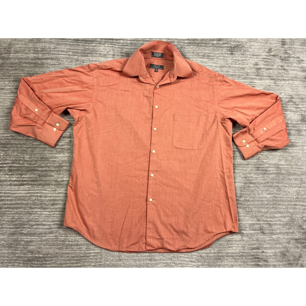 Crazy Horse Button Down Mens 16.5 32/33 Orange Wrinkle Free Cotton Shirt Long Sl